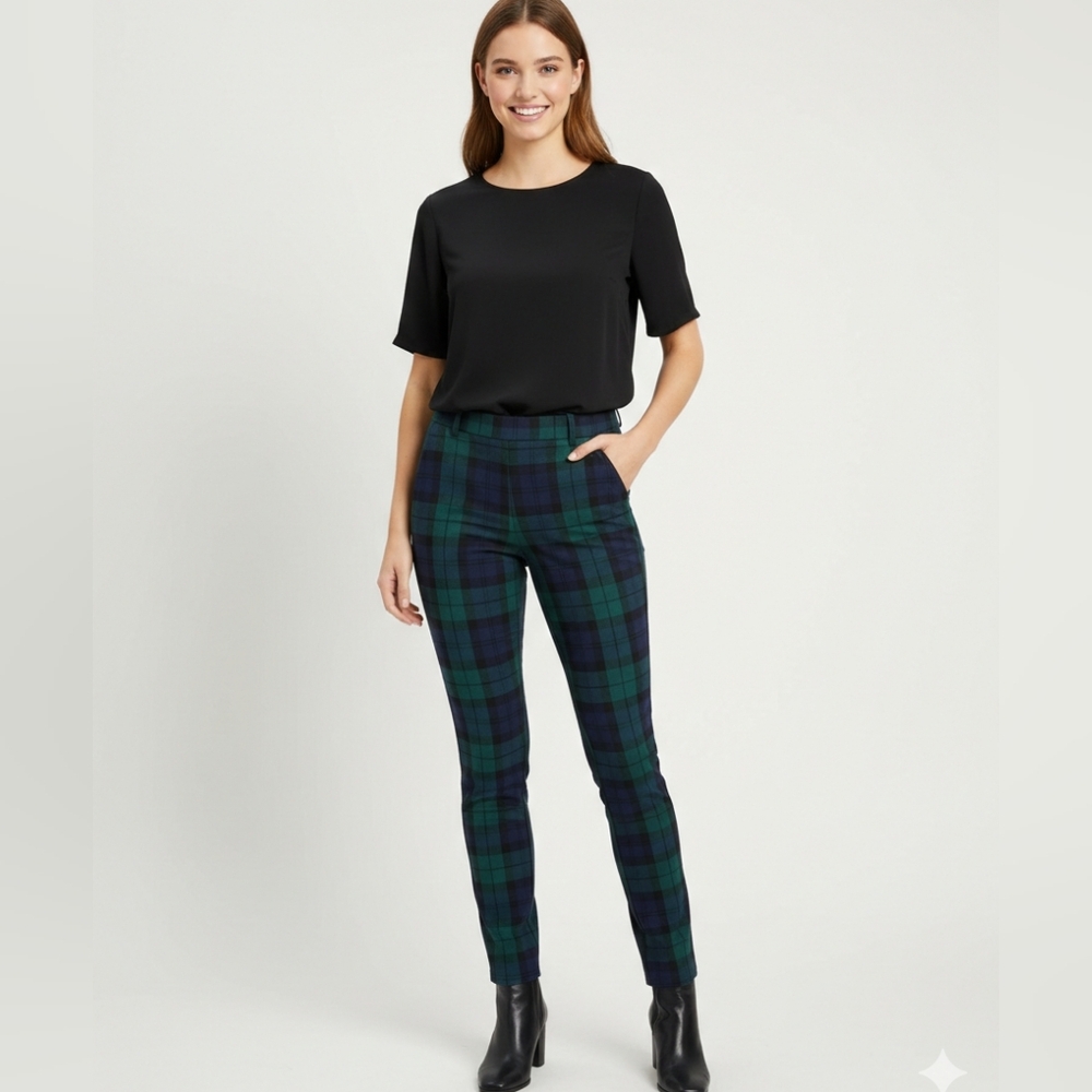 J. Crew NWT Blue Green Plaid Ruby Full Length Pant Size 10